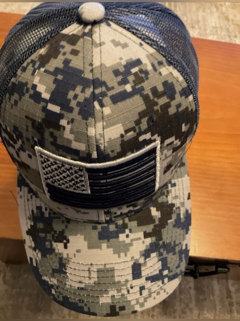 Men's Digital Camo Trucker Cap with Embroidered Flag - Black / Green / Tan